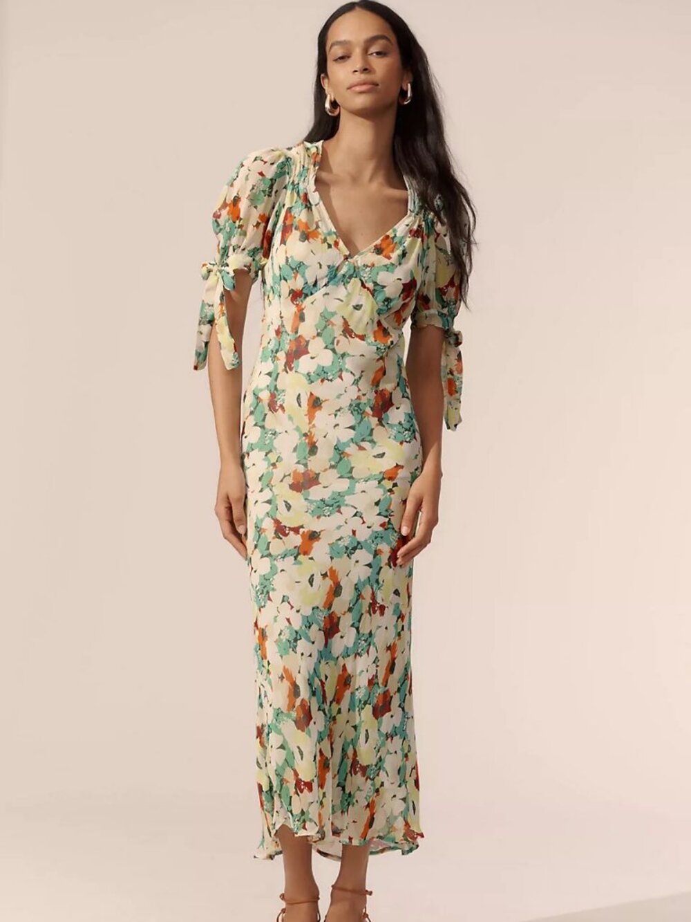 NWT ANTHROPOLOGIE Short-Sleeve V-Neck Slip Midi Dress Green Size S